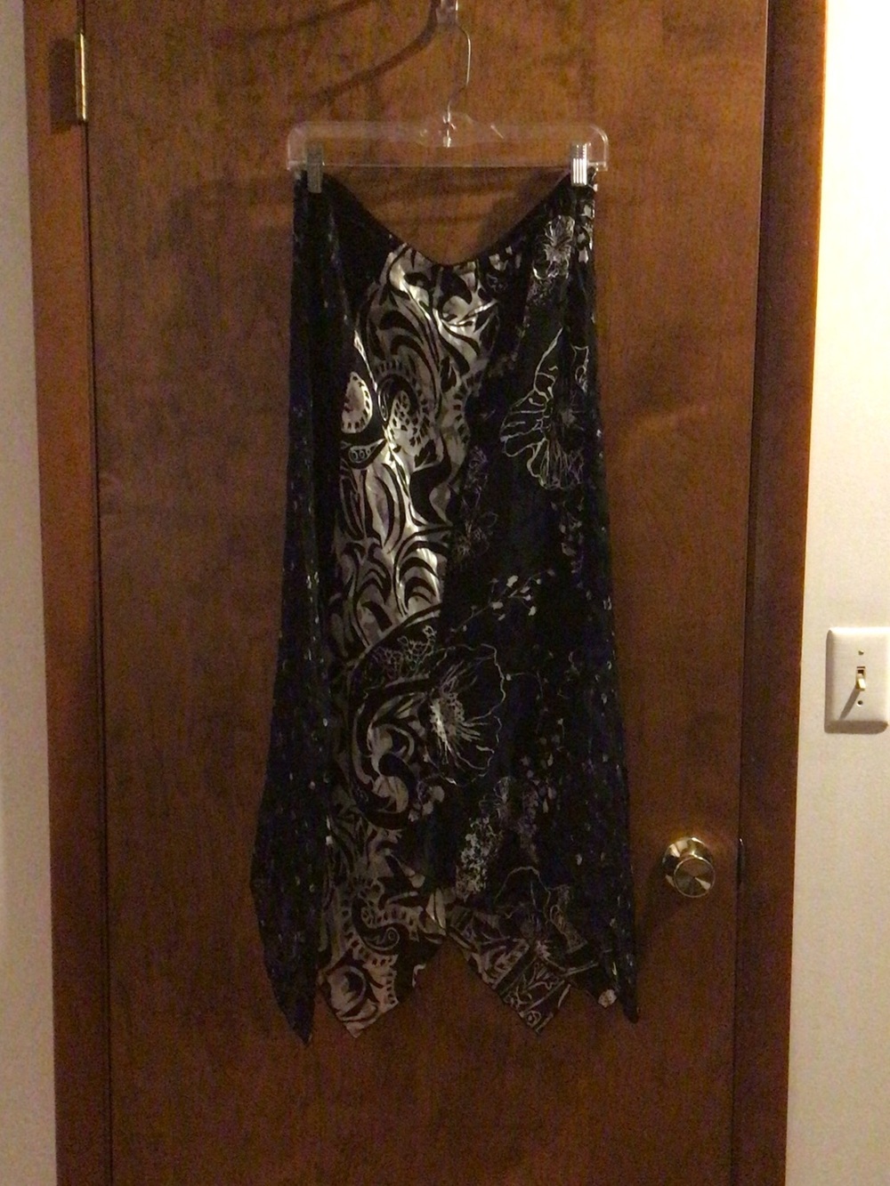 Chico's Black and Silver Asymmetrical Handkerchief Hem Skirt
